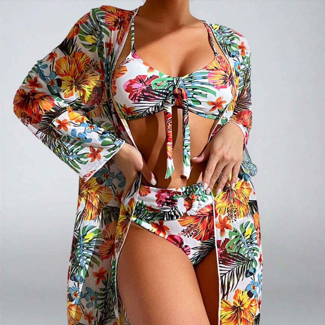 Luxsse | Bikini Tropicale “Maya” con Fiocco e Kimono Coordinato