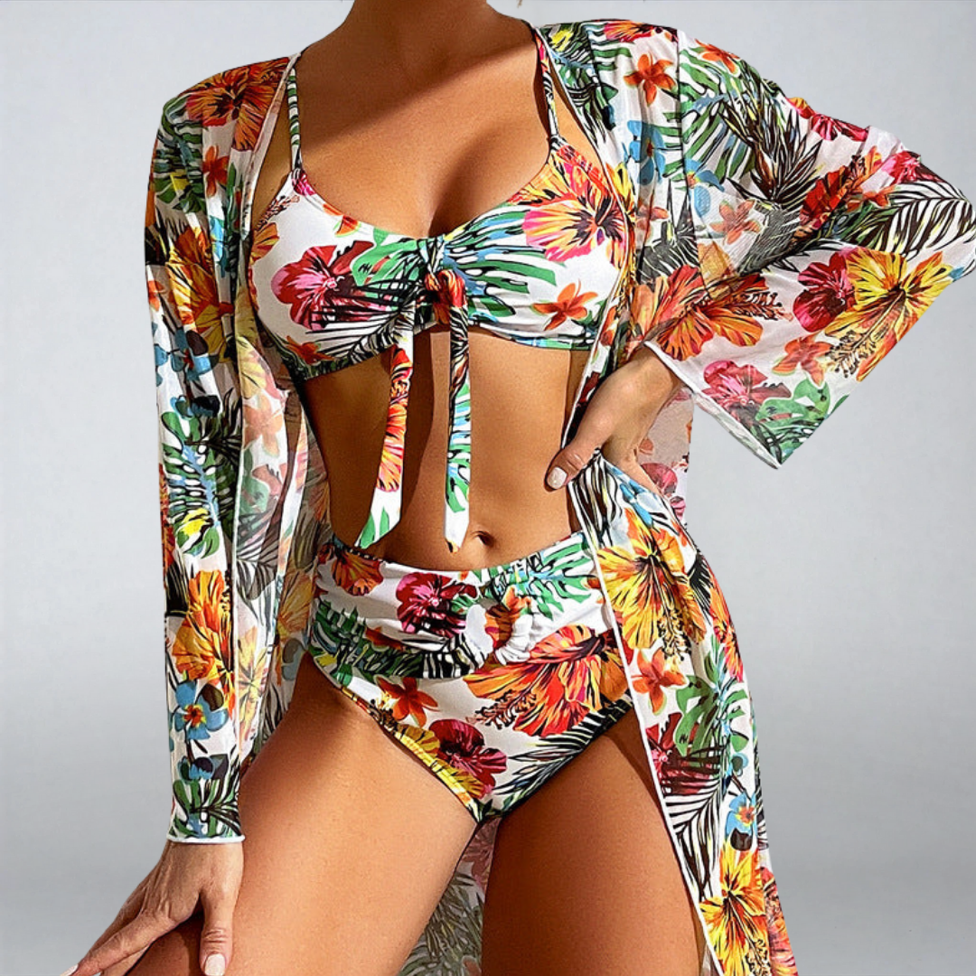 Luxsse | Bikini Tropicale “Maya” con Fiocco e Kimono Coordinato