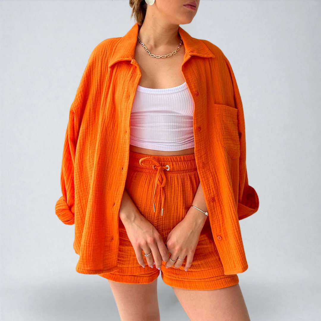 Valentina™ | Completo 2 pezzi camicia e pantaloncini in cotone