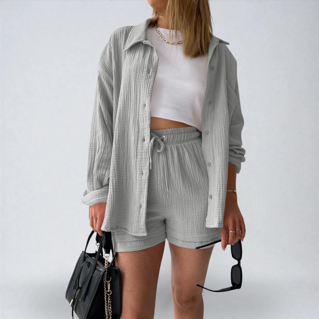 Valentina™ | Completo 2 pezzi camicia e pantaloncini in cotone