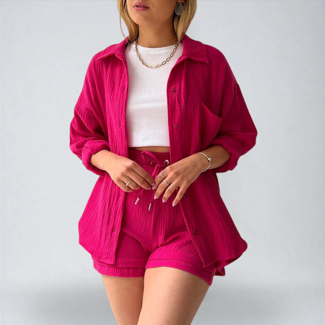 Valentina™ | Completo 2 pezzi camicia e pantaloncini in cotone