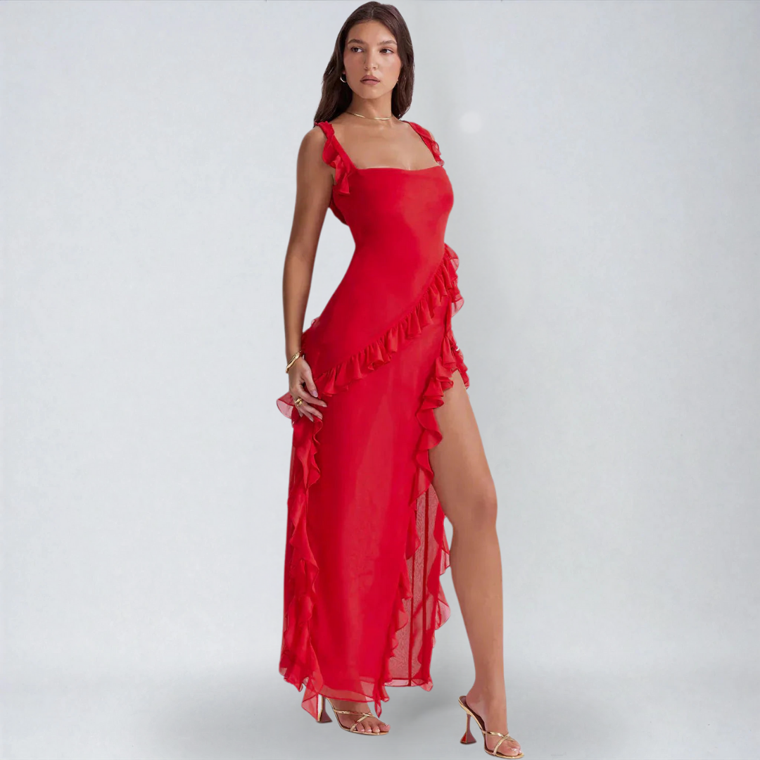 Giulia™ | Elegante Abito Lungo con Spacco e Tocco Romantico