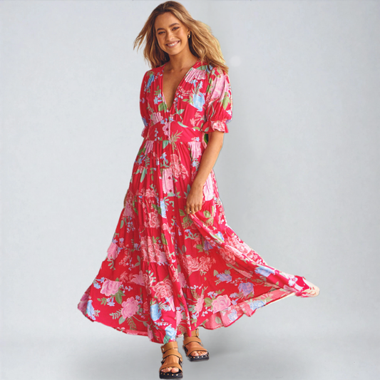 Tessa – Abito Elegante con Stampa Floreale e Scollo a V