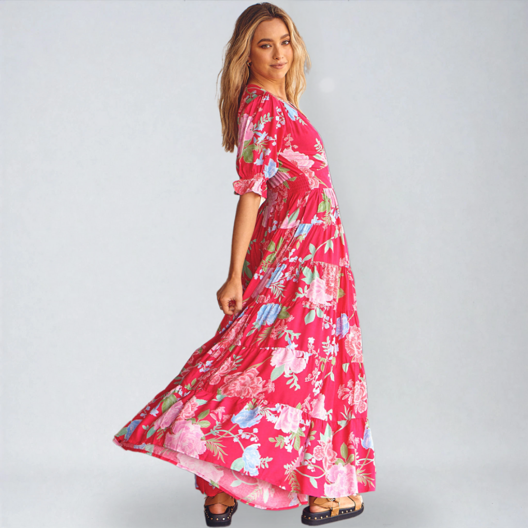 Tessa – Abito Elegante con Stampa Floreale e Scollo a V