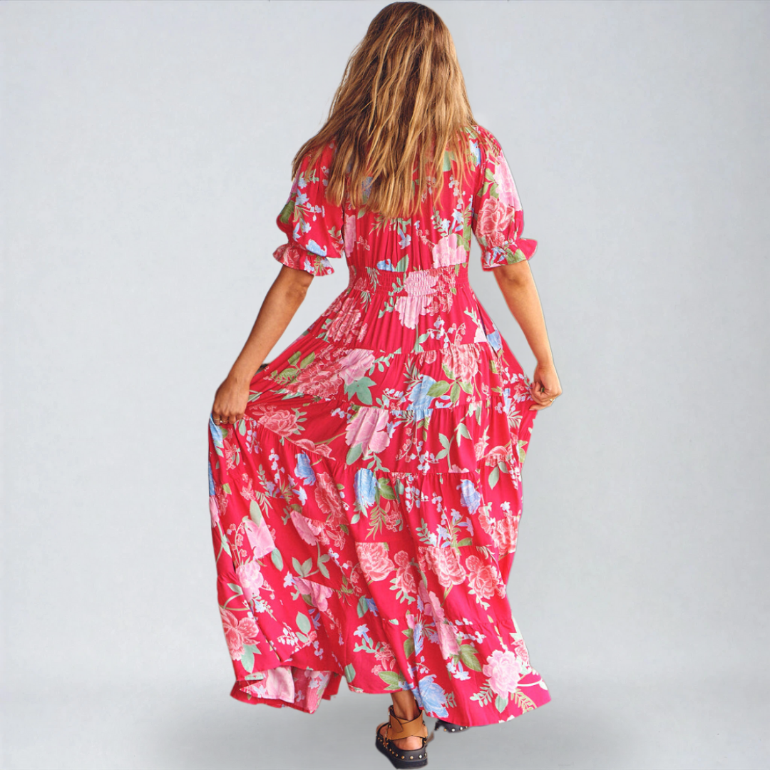 Tessa – Abito Elegante con Stampa Floreale e Scollo a V