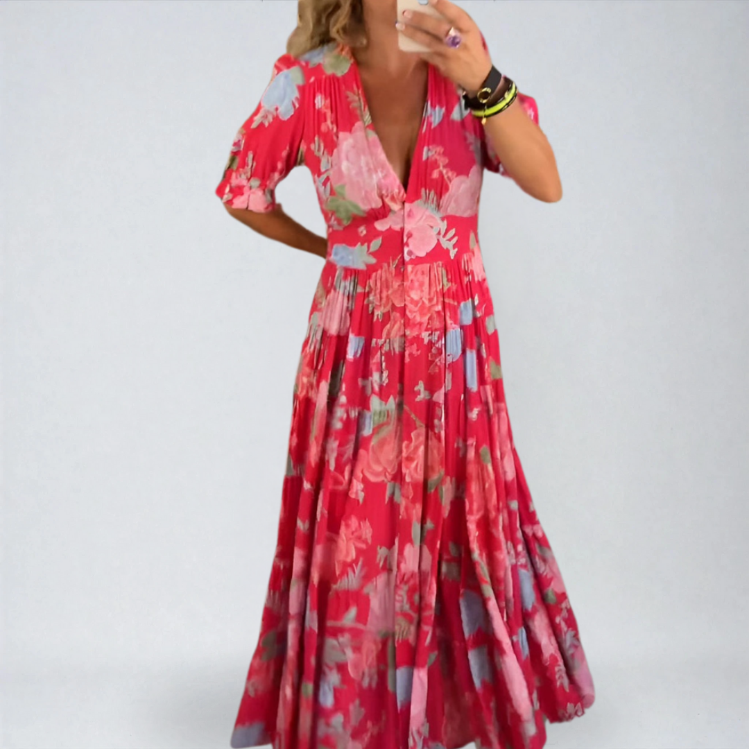 Tessa – Abito Elegante con Stampa Floreale e Scollo a V