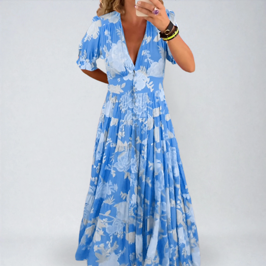 Tessa – Abito Elegante con Stampa Floreale e Scollo a V