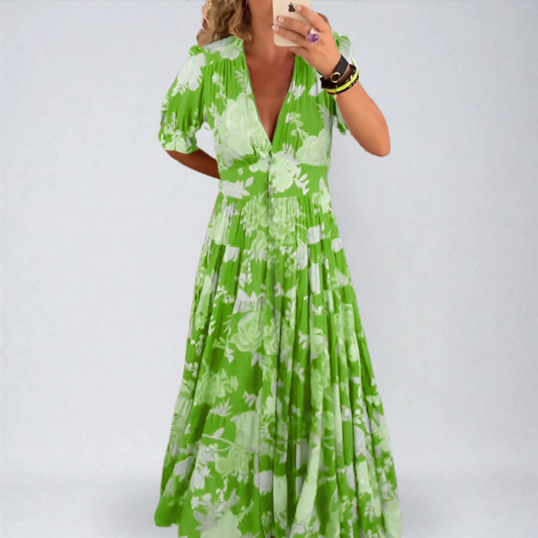 Tessa – Abito Elegante con Stampa Floreale e Scollo a V