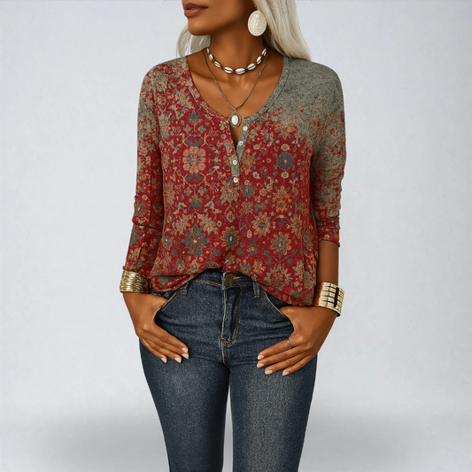 Camélia™ | Blusa Boho con Motivi Floreali e Maniche Lunghe