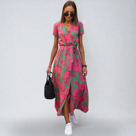 Lorena™ | Abito Estivo con Stampa Floreale e Scollo a V