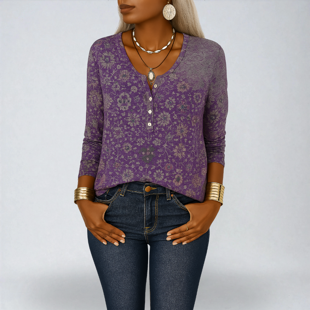 Camélia™ | Blusa Boho con Motivi Floreali e Maniche Lunghe