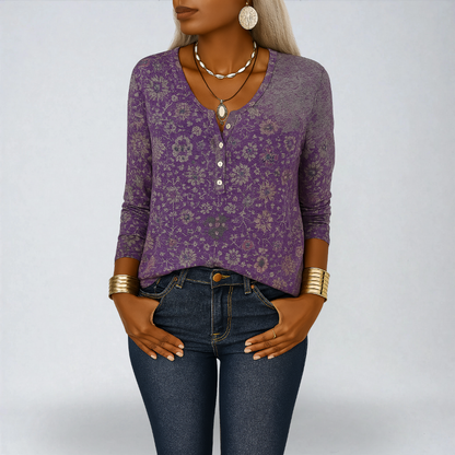 Camélia™ | Blusa Boho con Motivi Floreali e Maniche Lunghe