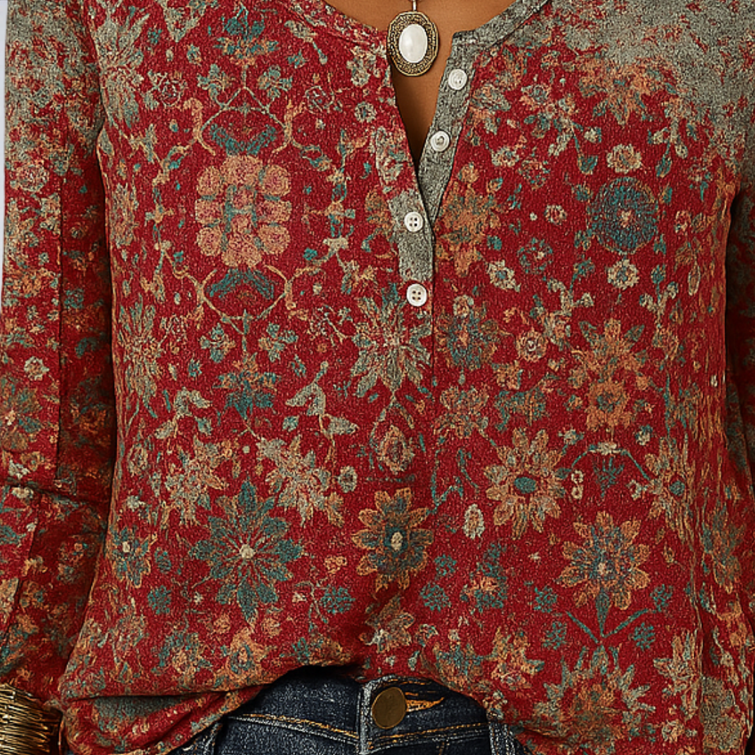 Camélia™ | Blusa Boho con Motivi Floreali e Maniche Lunghe