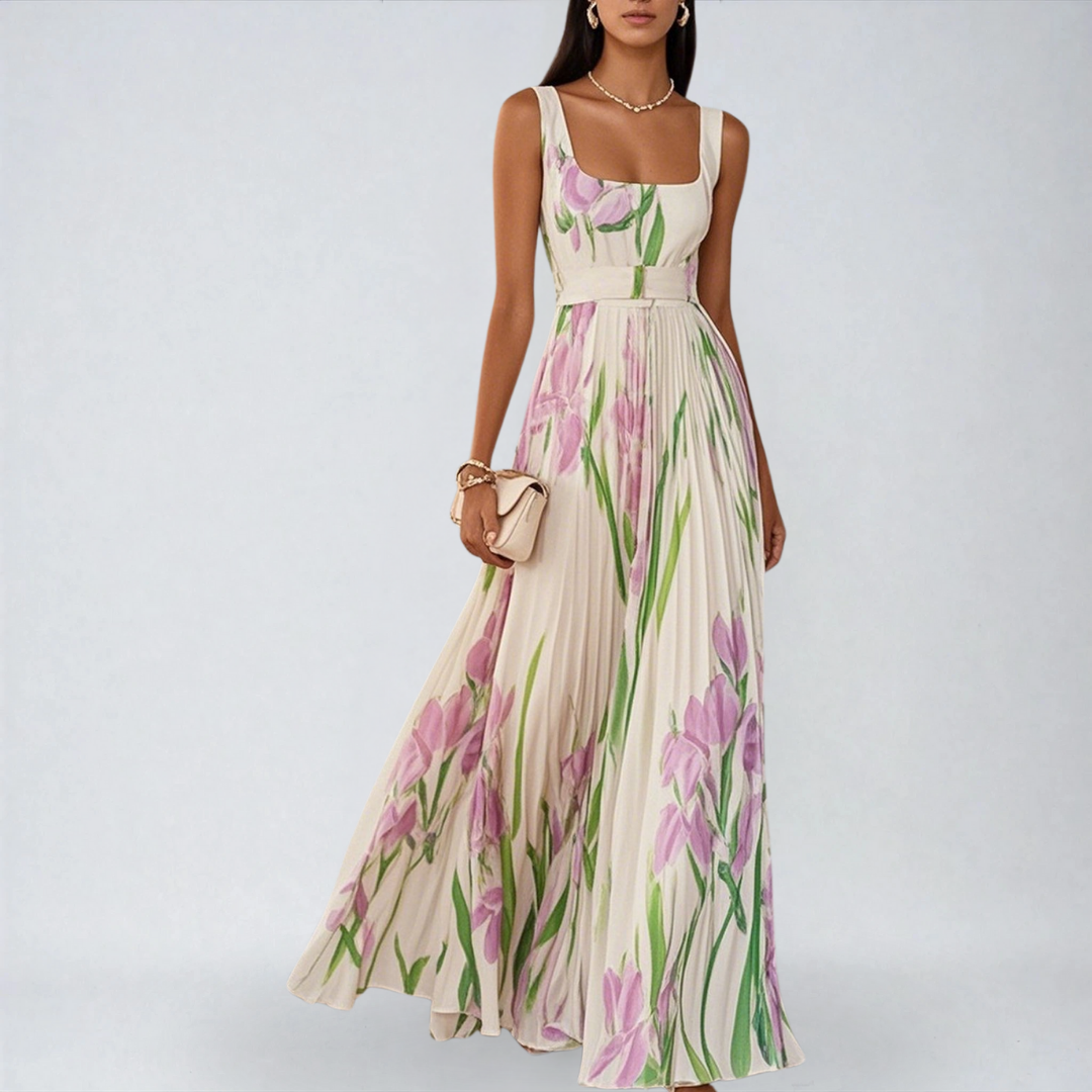 Amarèa™ | Abito Lungo in Chiffon Plissettato con Stampa Floreale