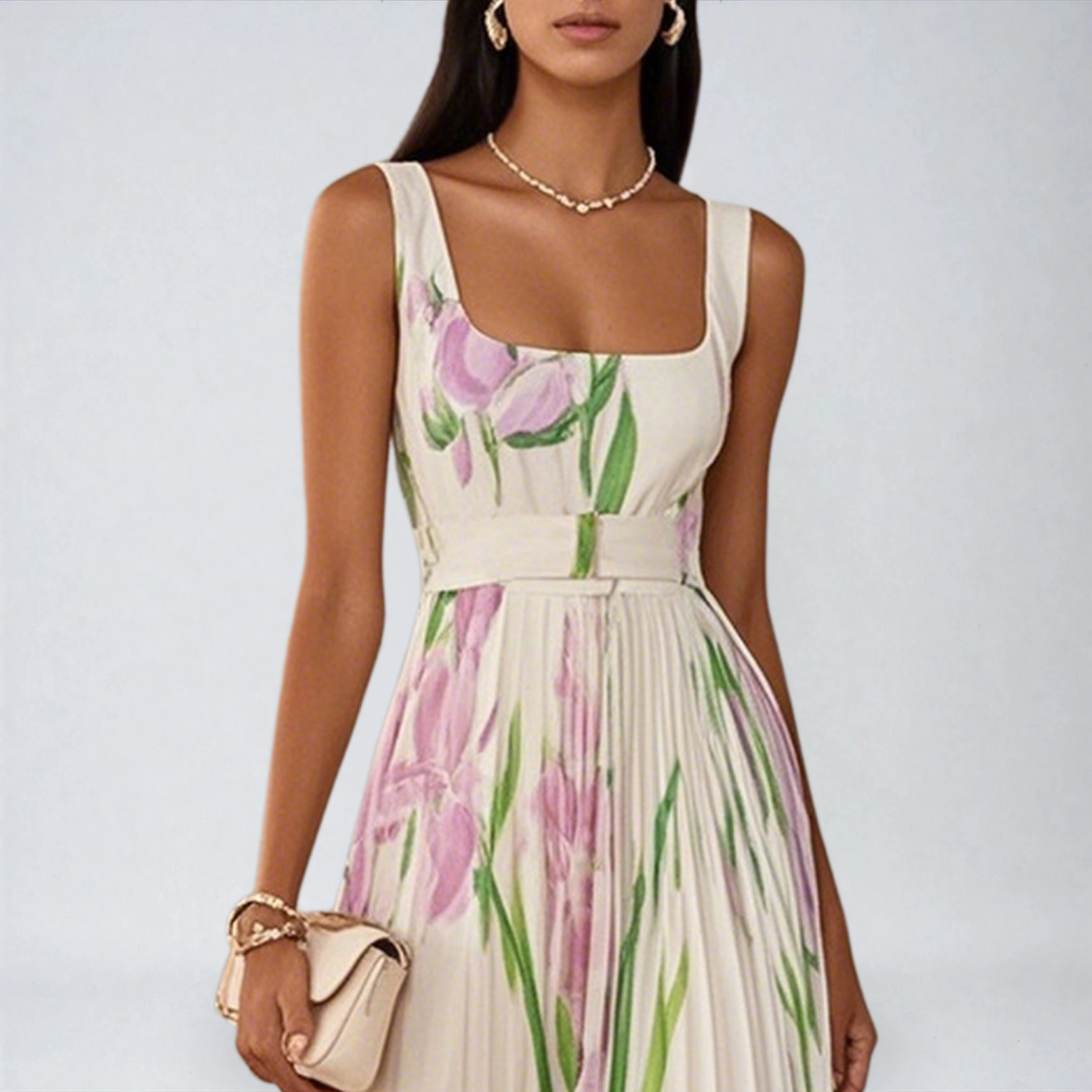 Amarèa™ | Abito Lungo in Chiffon Plissettato con Stampa Floreale