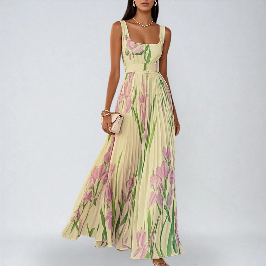 Amarèa™ | Abito Lungo in Chiffon Plissettato con Stampa Floreale