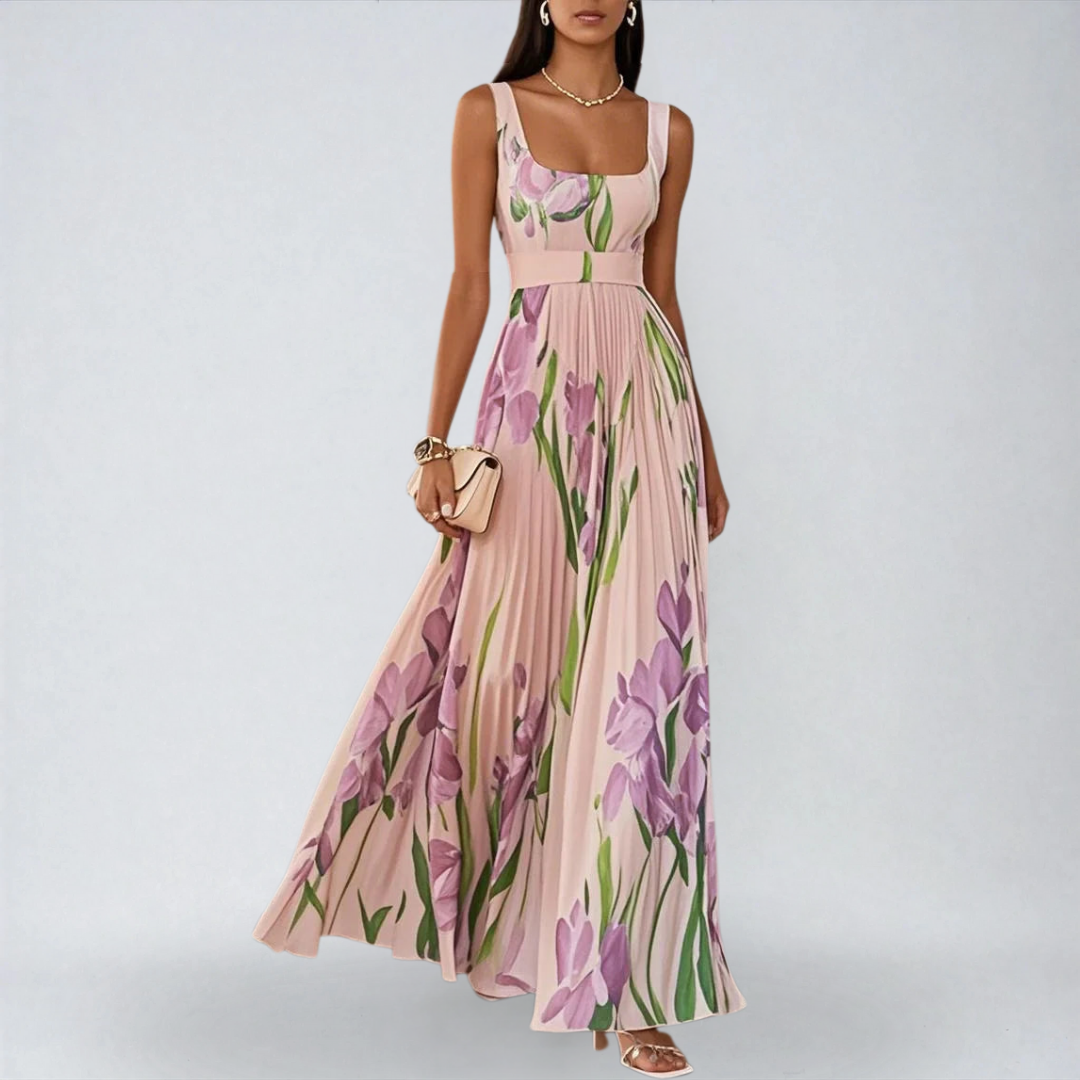 Amarèa™ | Abito Lungo in Chiffon Plissettato con Stampa Floreale