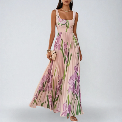 Amarèa™ | Abito Lungo in Chiffon Plissettato con Stampa Floreale