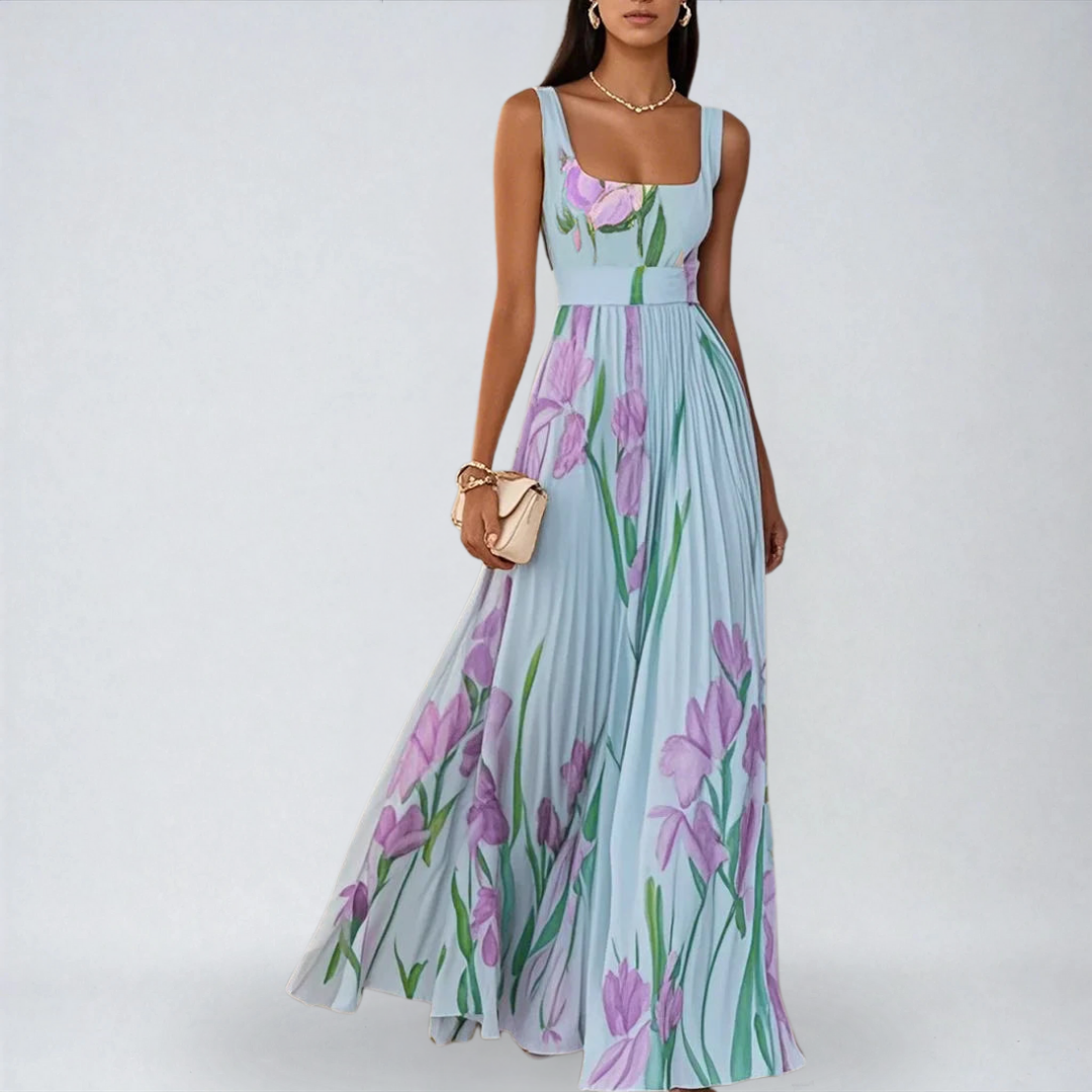 Amarèa™ | Abito Lungo in Chiffon Plissettato con Stampa Floreale