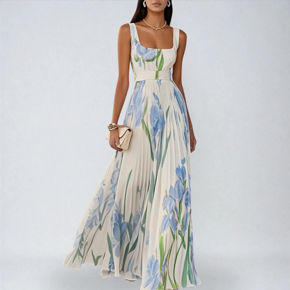 Amarèa™ | Abito Lungo in Chiffon Plissettato con Stampa Floreale