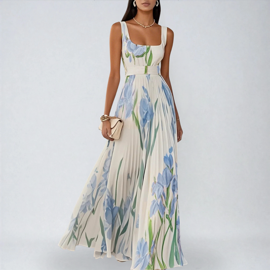 Amarèa™ | Abito Lungo in Chiffon Plissettato con Stampa Floreale