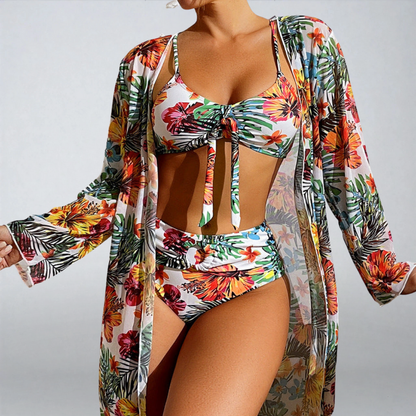 Luxsse | Bikini Tropicale “Maya” con Fiocco e Kimono Coordinato