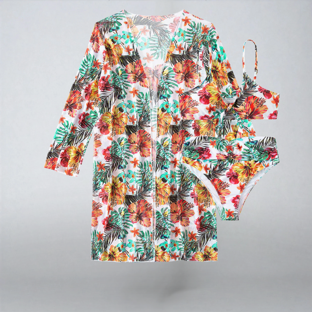 Luxsse | Bikini Tropicale “Maya” con Fiocco e Kimono Coordinato