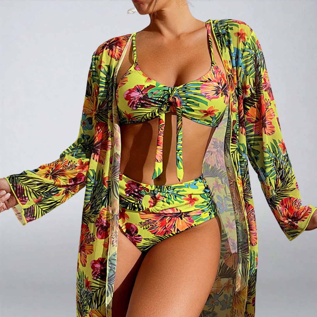 Luxsse | Bikini Tropicale “Maya” con Fiocco e Kimono Coordinato