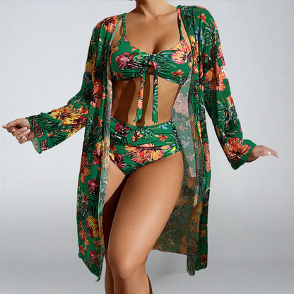 Luxsse | Bikini Tropicale “Maya” con Fiocco e Kimono Coordinato