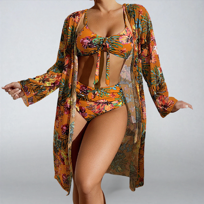 Luxsse | Bikini Tropicale “Maya” con Fiocco e Kimono Coordinato