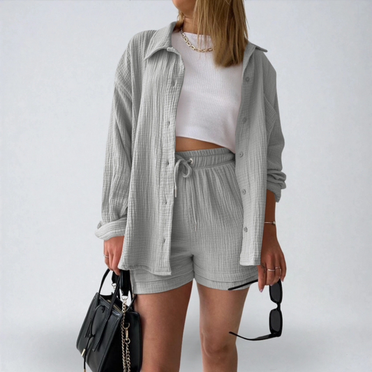 Valentina™ | Completo 2 pezzi camicia e pantaloncini in cotone